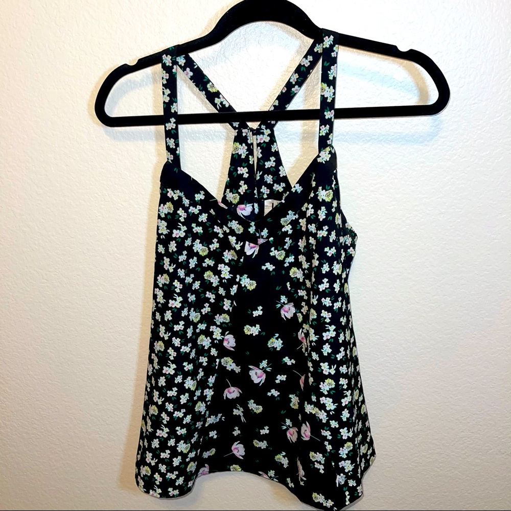 LC Lauren Conrad Black Floral Strappy Tank Top